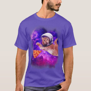 Catronaut Cat Catching A Pizza Slice Space Cat In  T-Shirt