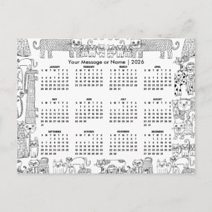 Cats 2026 Calendar Personalised Message or Name Postcard