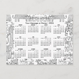 Cats 2026 Calendar Personalized Message or Name Postcard