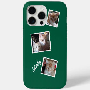 Cats 3 Photos Collage Pets Name Green iPhone 15 Pro Max Case