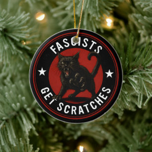 Cats Against Fascists Ceramic Tree Decoration
