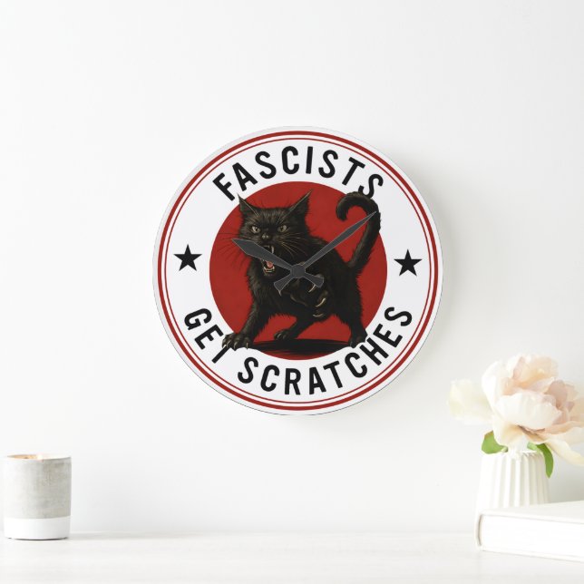 Cats Against Fascists Large Clock (Home)