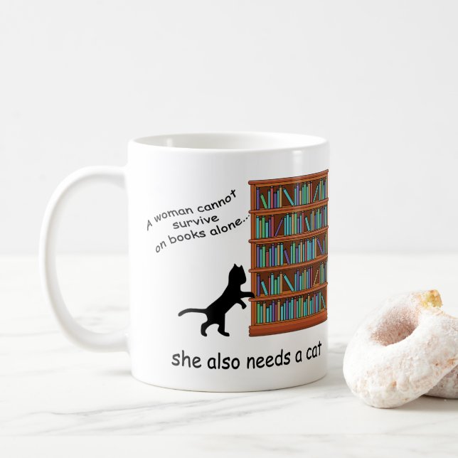 Cats and Books Coffee Mug (With Donut)
