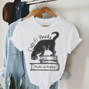 Cats and Books Make Me Happy Reading T-Shirt