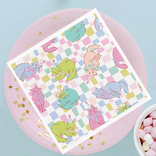 Cats and Bows, Bright Modern Cat Party Napkin
