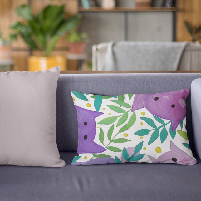 Cats and branches - purple and green decorative cushion (Creator Uploaded)