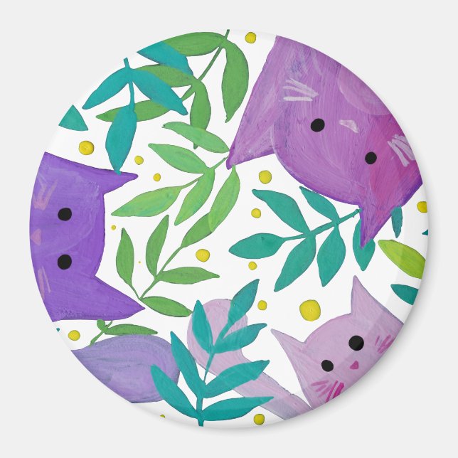 Cats and branches - purple and green magnet (Front)