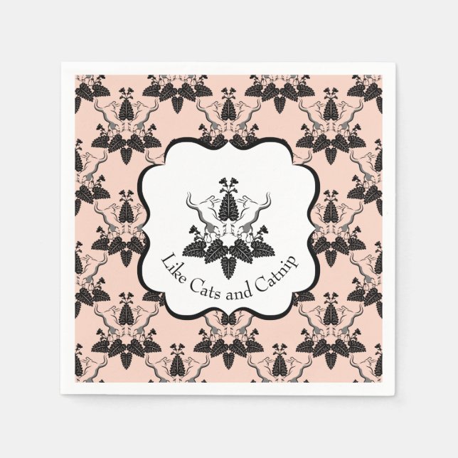 Cats and Catnip Damask Look Pattern Napkin (Front)