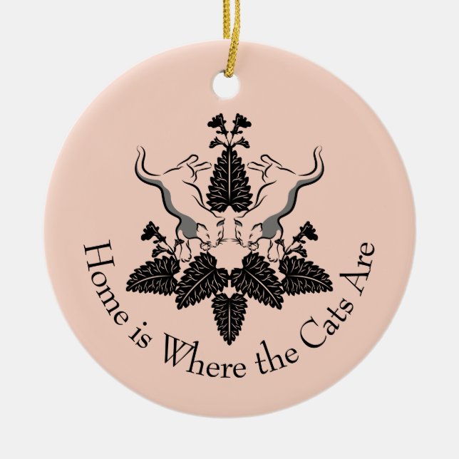 Cats and Catnip Silhouette Graphic Ceramic Tree Decoration (Front)