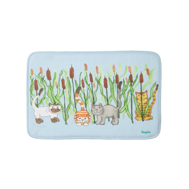 Cats and Cattails Bath Mat (Front)