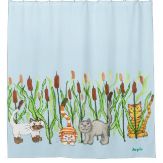 Cats and Cattails Shower Curtain