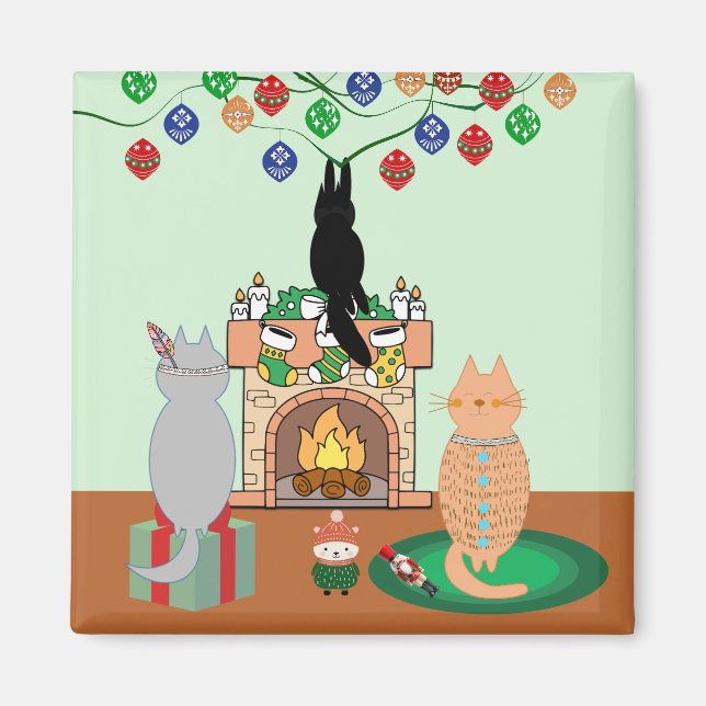 Cats and Christmas - A Winter Illustration Magnet (Front)