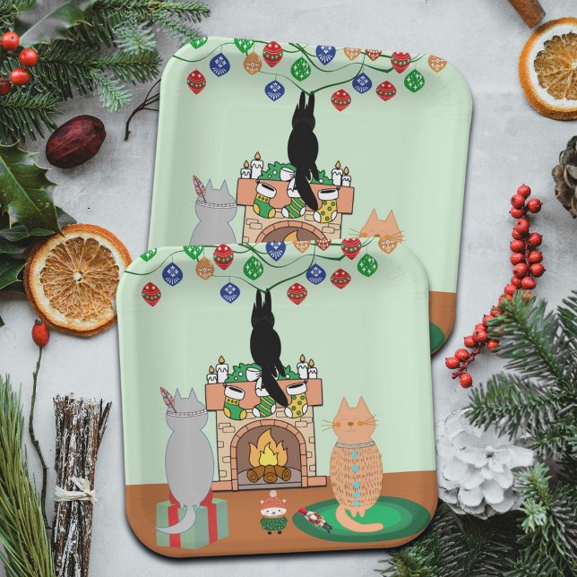 Cats and Christmas - A Winter Illustration Paper Plate (Creator Uploaded)