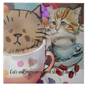 Cats and coffee and custom text tile