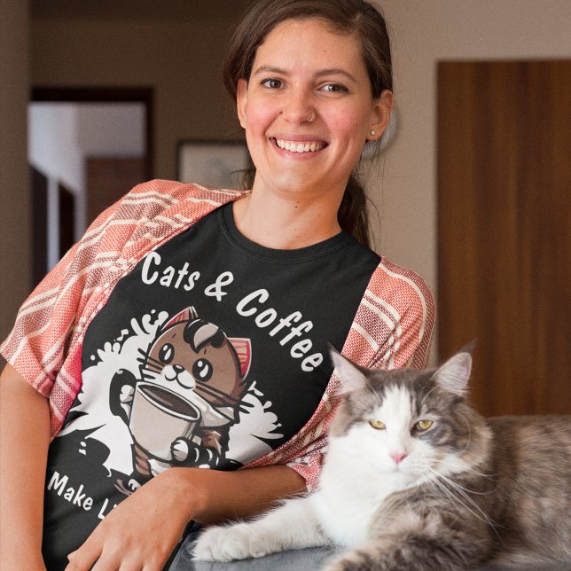 Cats and Coffee Make Life Liveable Custom Text T-Shirt (Creator Uploaded)
