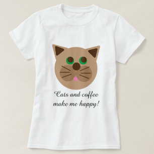 Cats and Coffee Make Me Happy Cartoon Cat T-Shirt