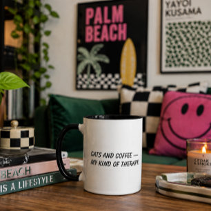 'Cats and coffee - my kind of therapy.' Cat Lovers Mug