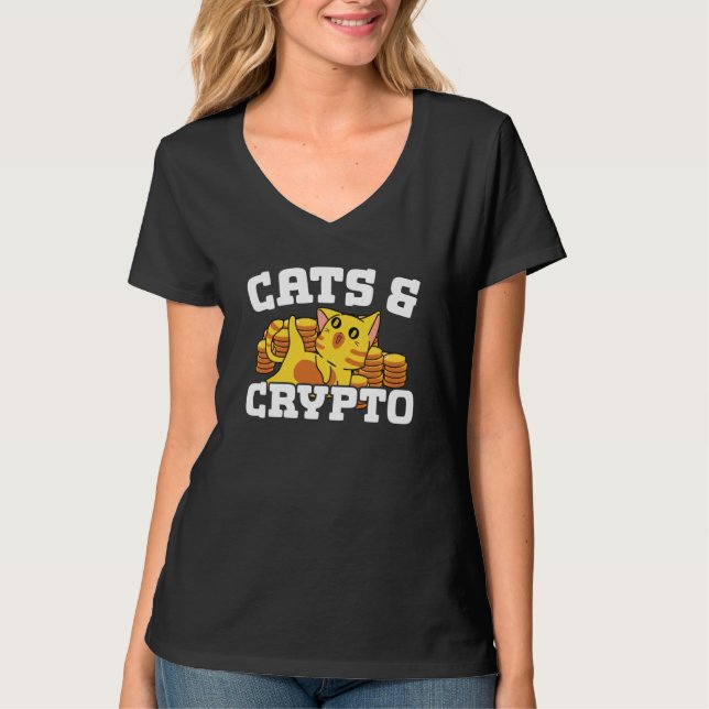 Cats And Crypto Cryptocurrency Blockchain Trader F T-Shirt (Front)