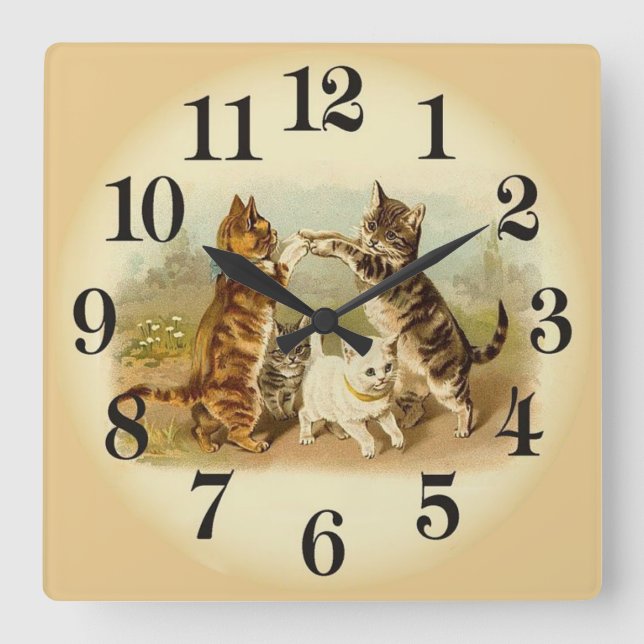 Cats and Dog Playing Square Wall Clock (Front)