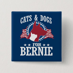 CATS AND DOGS FOR BERNIE SANDERS 15 CM SQUARE BADGE