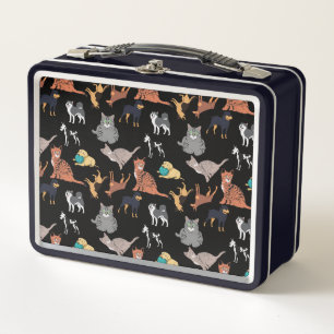 Cats And Dogs Pattern Design On Black  Metal Lunch Box
