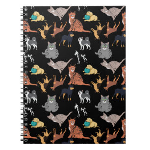 Cats And Dogs Pattern Design On Black Notebook