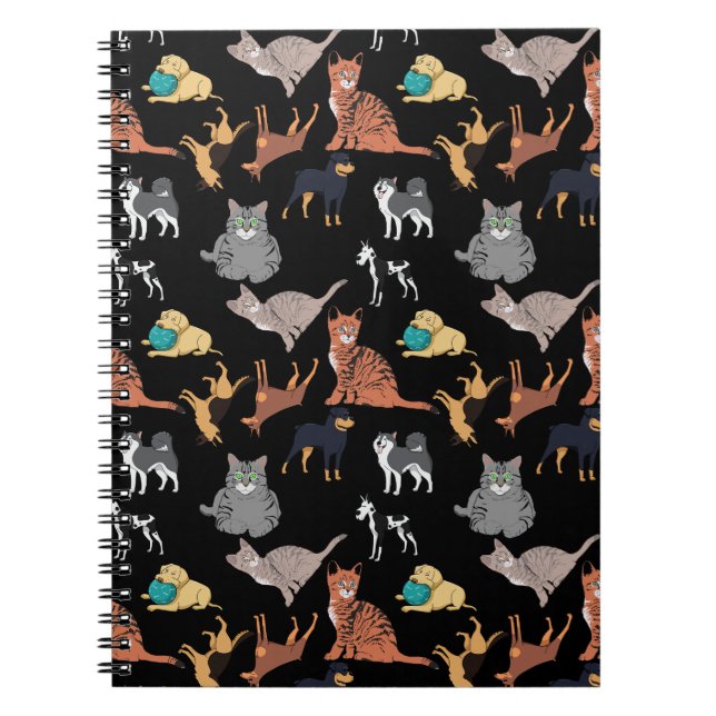 Cats And Dogs Pattern Design On Black  Notebook (Front)