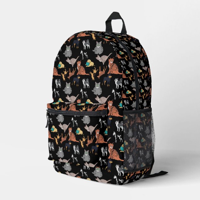 Cats And Dogs Pattern Design On Black  Printed Backpack (Back Corner Right)