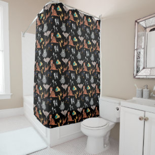 Cats And Dogs Pattern Design On Black  Shower Curtain