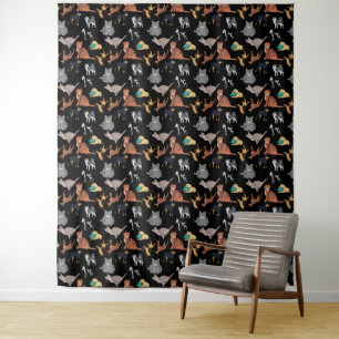 Cats And Dogs Pattern Design On Black Tapestry