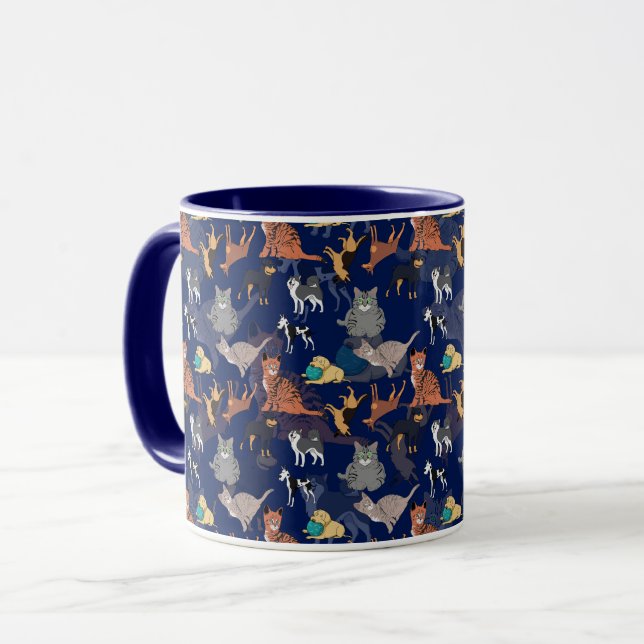 Cats And Dogs Pattern Design On Blue  Mug (Front Left)