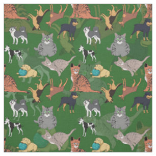 Cats And Dogs Pattern Design On Green Fabric
