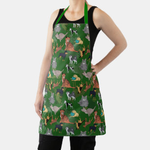 Cats And Dogs Pattern Design On Red Apron
