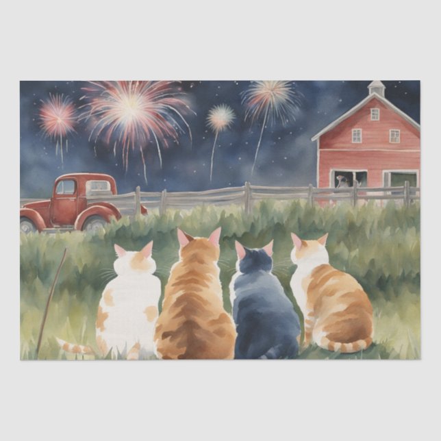 Cats and Fireworks Decoupage Paper (Front)