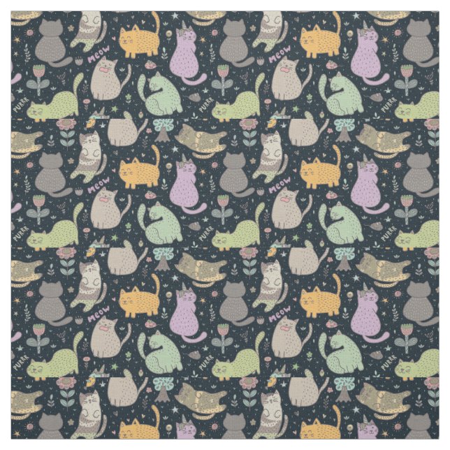 Cats and Flowers Design Fabric (Swatch)