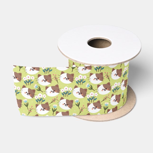 Cats and Flowers Satin Ribbon (Spool)