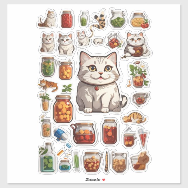 Cats and Foods Mega Sticker Bundle  (Sheet)