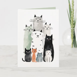 Cats and Friends Watercolor Gouache Illustration Invitation