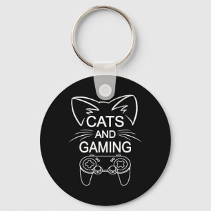 Cats And Gaming Funny Cat Lover Gaming Gift Gamer Key Ring