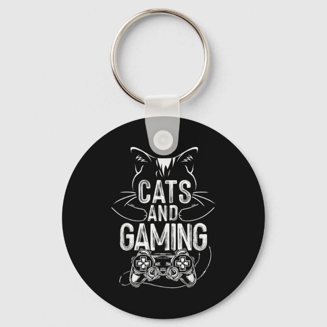 Cats And Gaming Funny For Gamer, Cat Lover, Cat Mo Key Ring (Front)