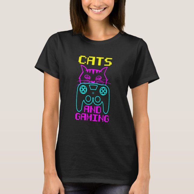 Cats And Gaming Loves Playing Video Games Cute Gam T-Shirt (Front)