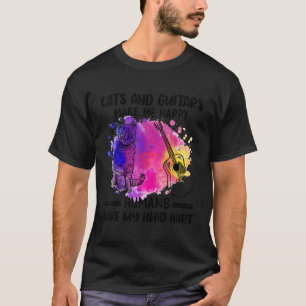 Cats and Guitars Make Me Happy Humans Make My Head T-Shirt