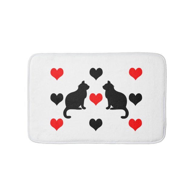Cats and hearts pattern bath mat (Front)