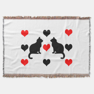 Cats and hearts pattern throw blanket