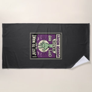 Cats And Horror Movies Halloween Design Beach Towel