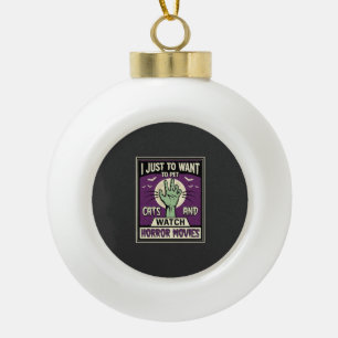 Cats And Horror Movies Halloween Design Ceramic Ball Christmas Ornament