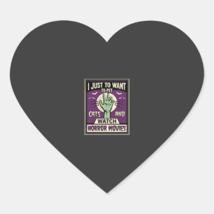 Cats And Horror Movies Halloween Design Heart Sticker
