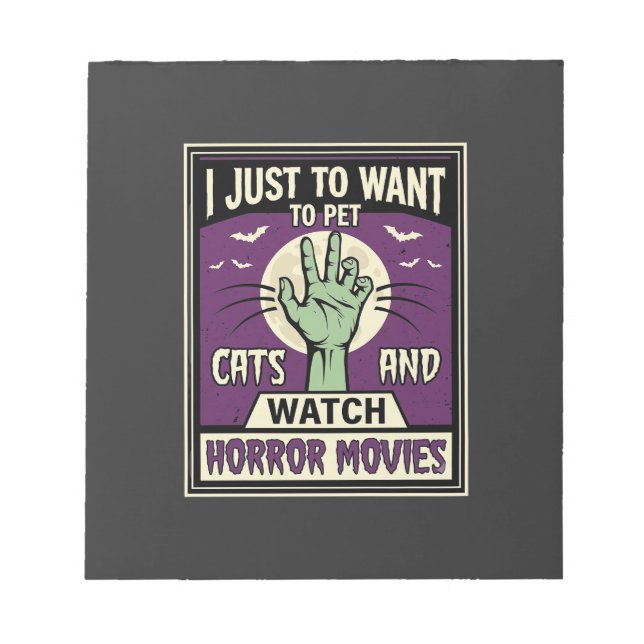 Cats And Horror Movies Halloween Design Notepad (Front)