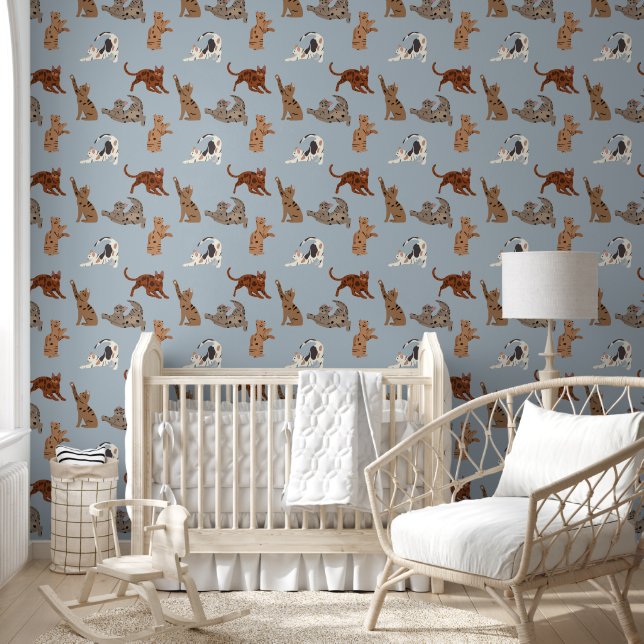Cats and Kittens on Blue Wallpaper (Kids)