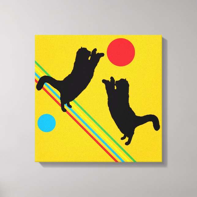 Cats and Moon on Yellow Abstract Canvas Print (Front)